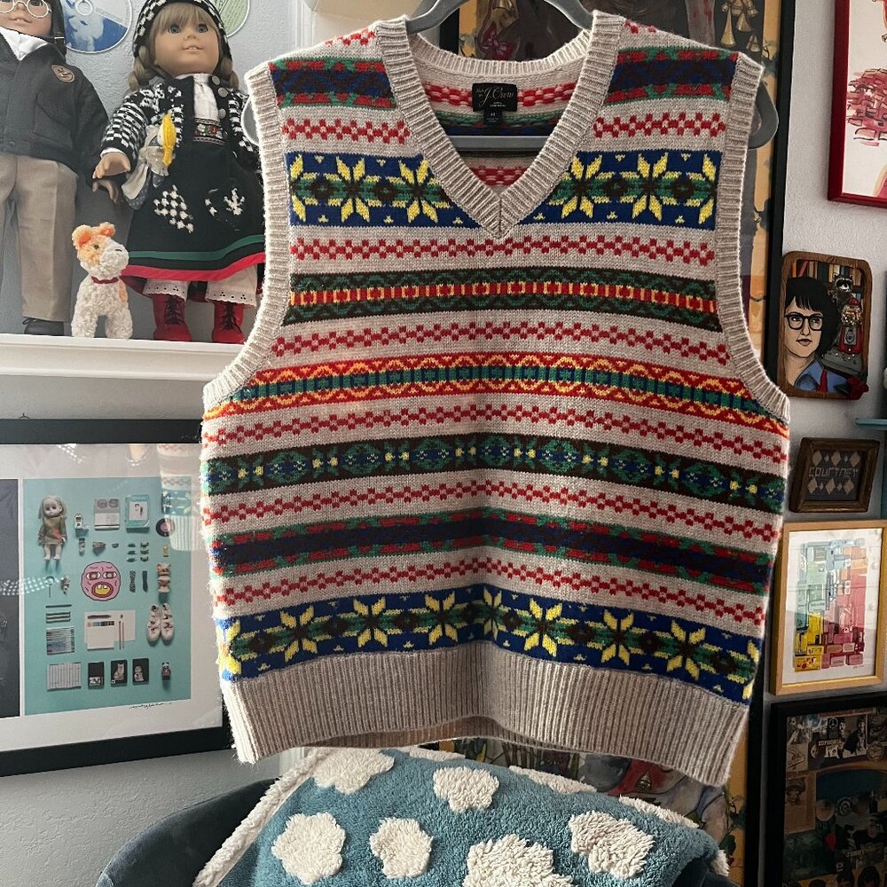 J Crew Fairisle Cashmere Sweater Vest Size Medium VGUC